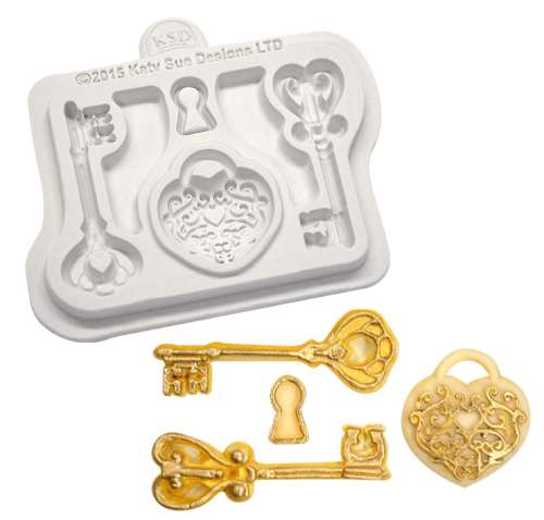 Katy Sue Silicone Mould - Decorative Keys and Locket - Click Image to Close